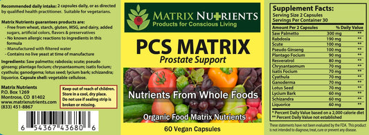 PCS Matrix capsules arranged for daily use to support prostate health.