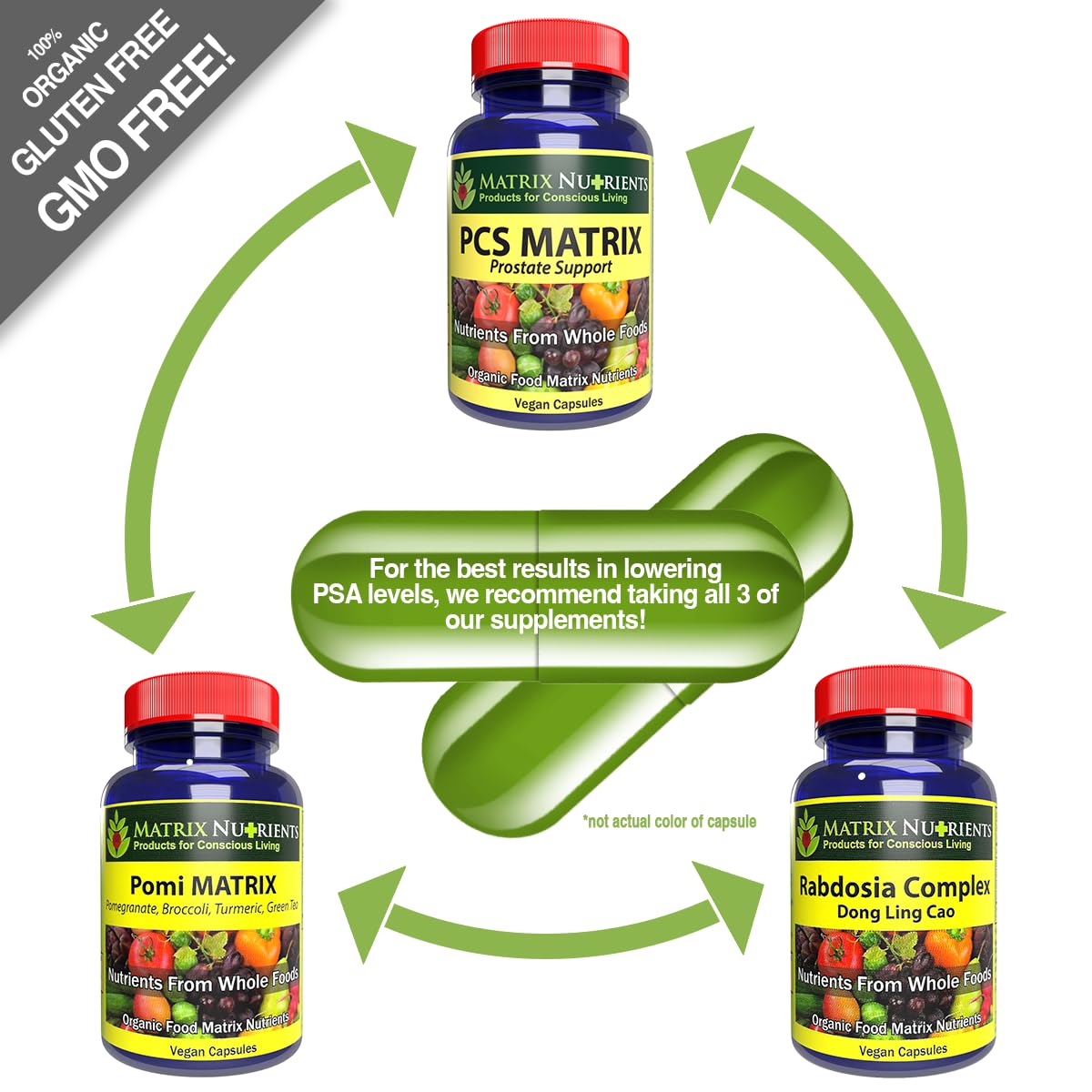 Vegan 120-count capsules displayed for daily use