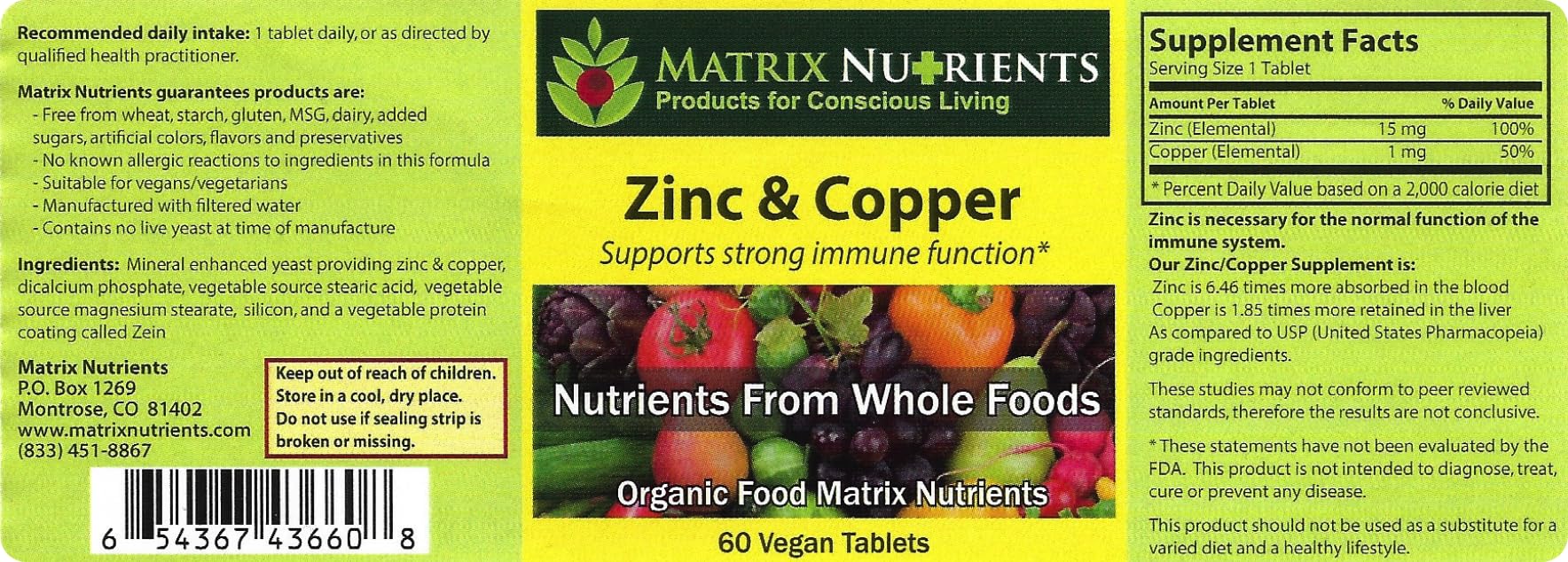 Matrix Nutrients zinc copper tablets close-up highlighting clean organic ingredients