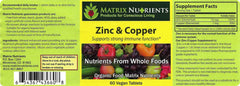 Matrix Nutrients zinc copper tablets close-up highlighting clean organic ingredients