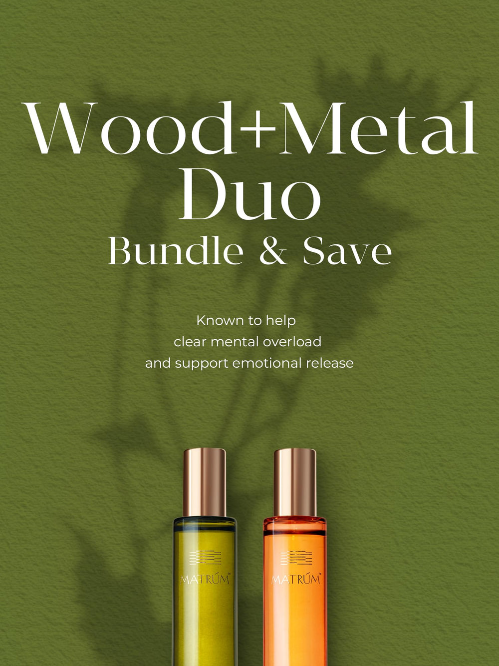 MATRÚM wood and metal packaging highlights a premium massage oil for daily use.