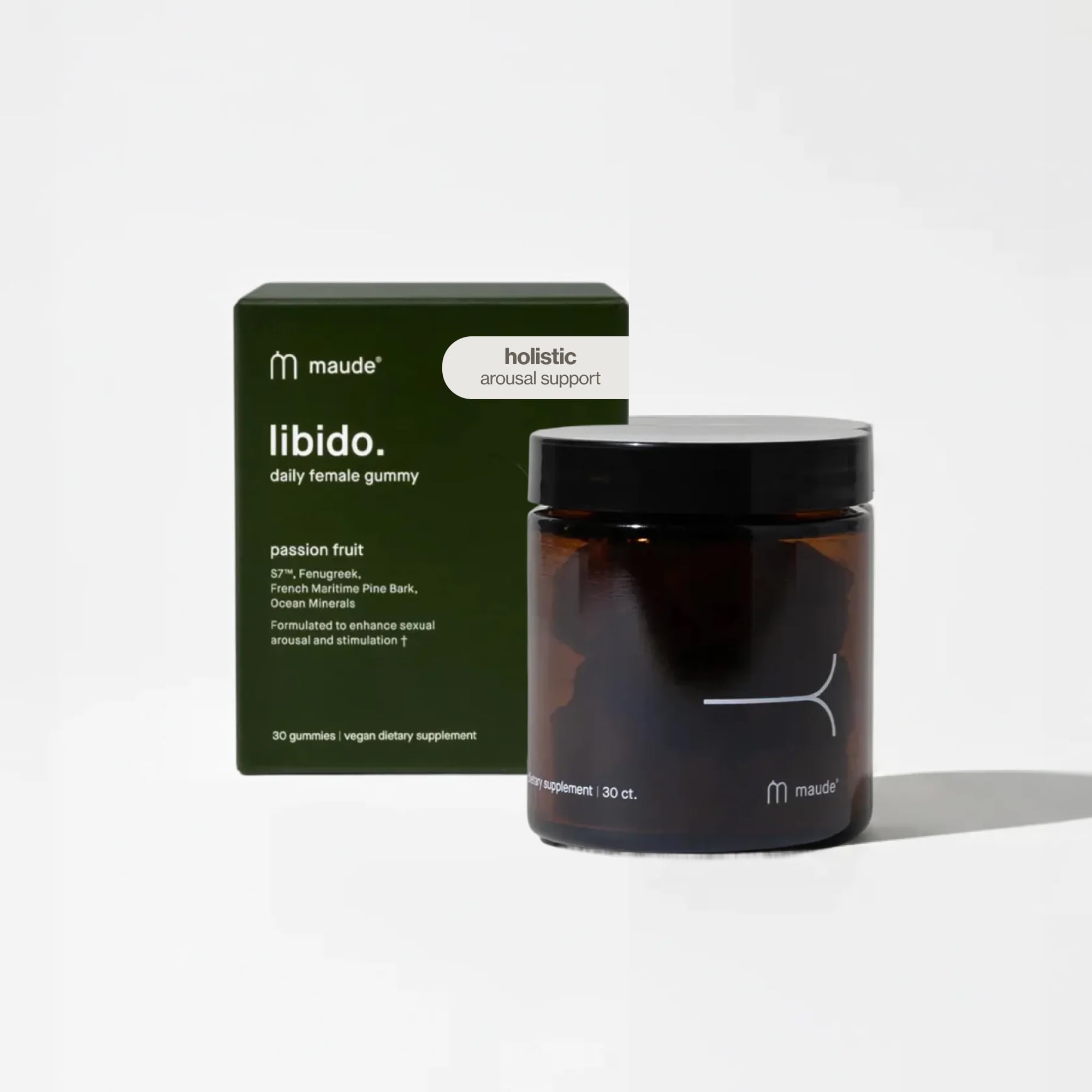 Maude 30 Day Libido Gummies bottle front promotes daily wellness for women