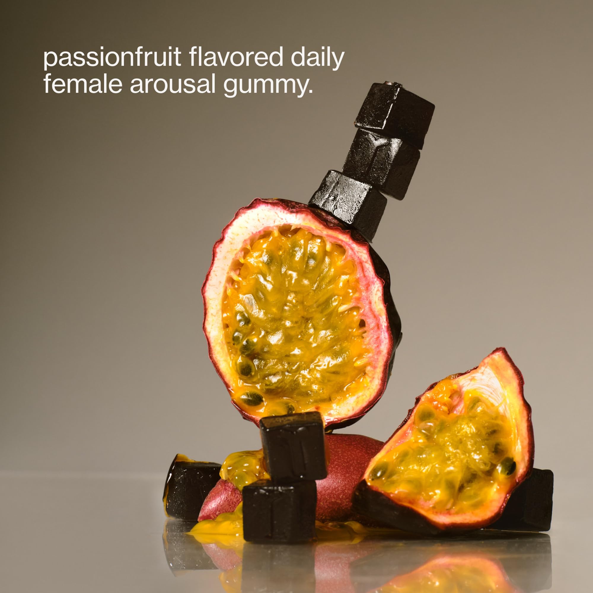 Maude 30 Day Libido Gummies product label close-up confirms natural ingredients and brand trust