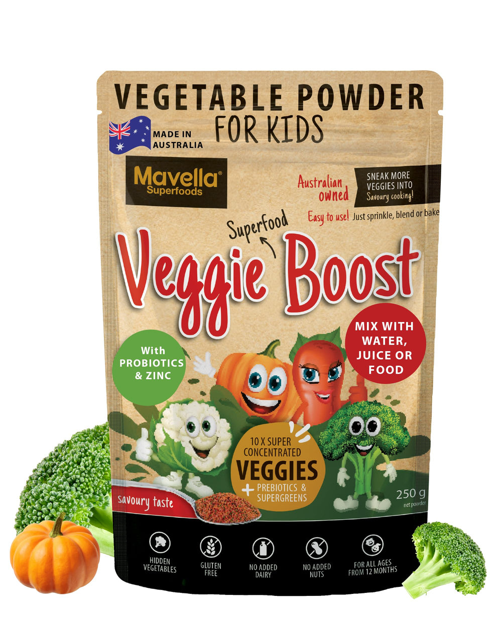 Mavella Veggie Powder bottle for kids, easy greens boost