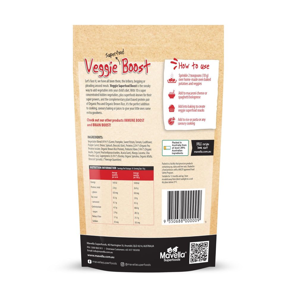 Mavella Veggie Powder label highlighting natural ingredients