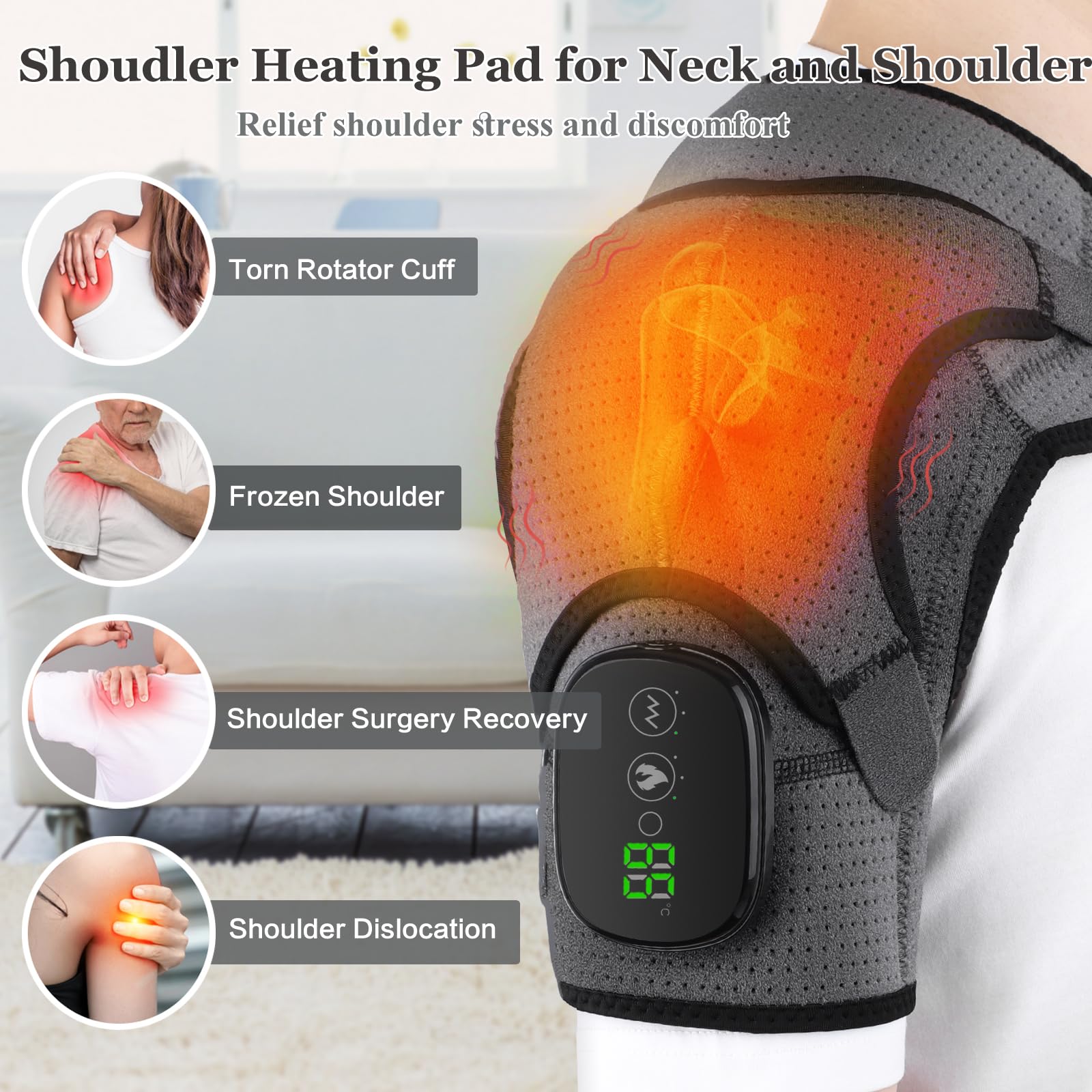 Close-up of MAVLLY heating pad showing even warmth across neck and shoulders