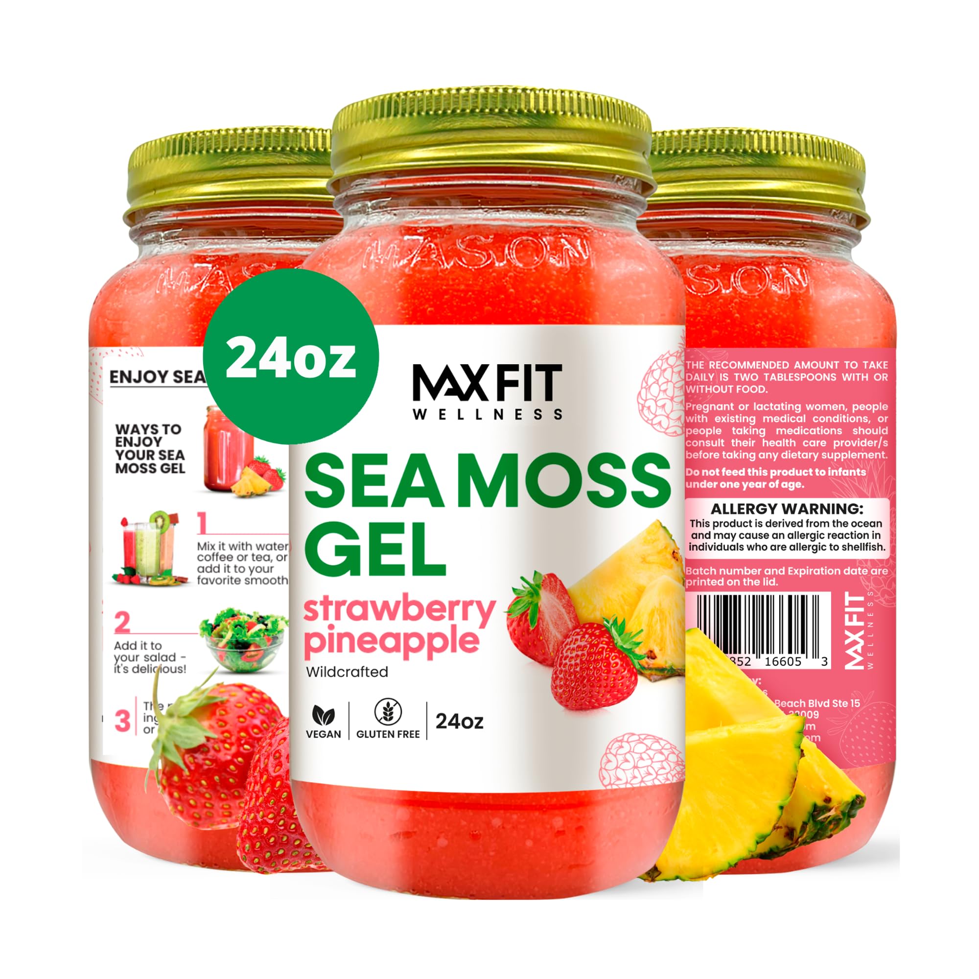 MAX FIT Sea Moss Gel 24oz gold jar closeup for a premium, versatile supplement
