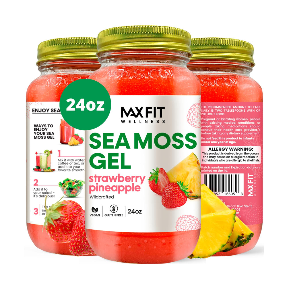 MAX FIT Sea Moss Gel 24oz gold jar closeup for a premium, versatile supplement