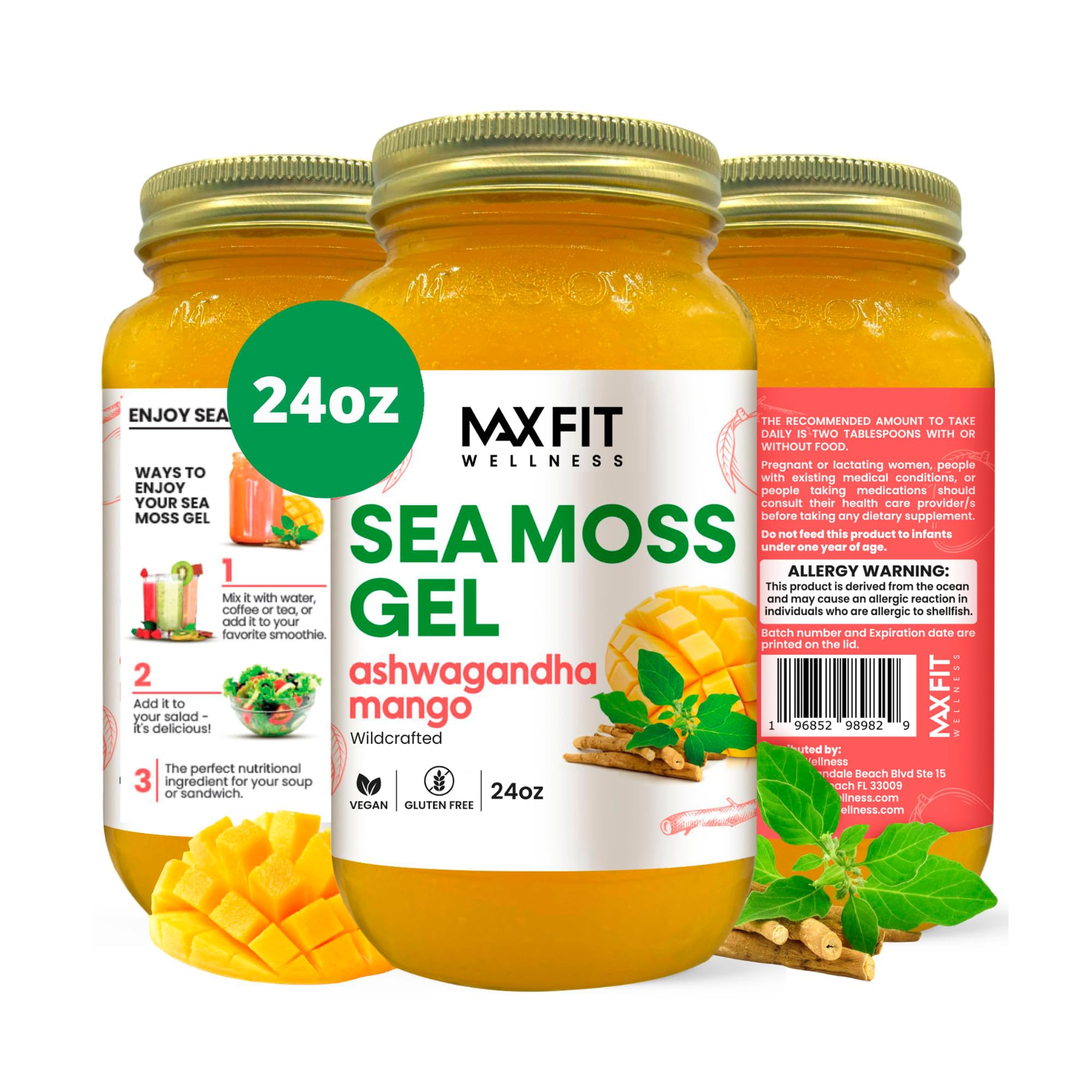 MAX FIT sea moss gel 24oz jar—neutral flavor ideal for mixing into smoothies.