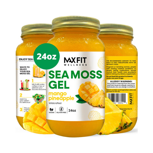 MAX FIT Sea Moss Gel jar, 24oz, flavor-neutral gel for easy daily use.