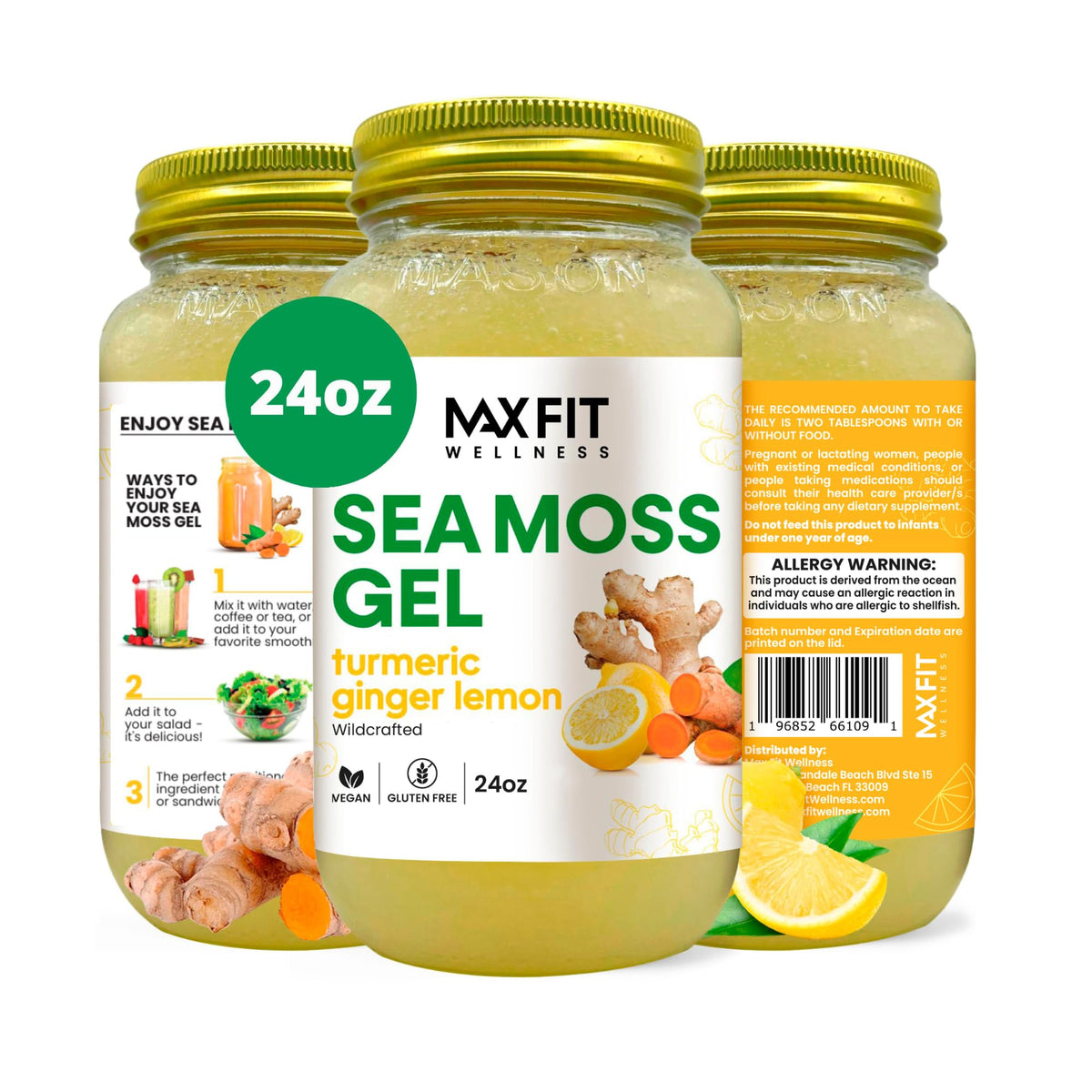 MAX FIT Sea Moss Gel 24oz jar ready to blend into smoothies or sauces for daily wellness