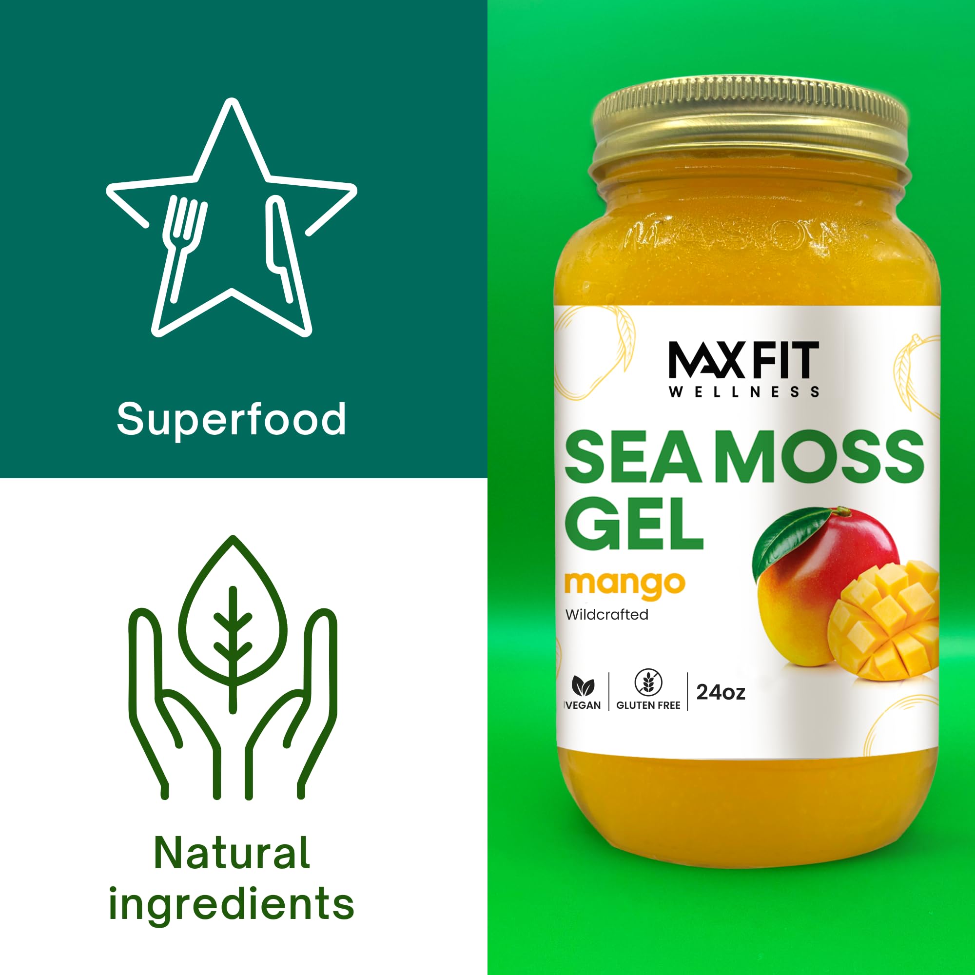MAX FIT Sea Moss Gel gold texture highlights premium, flavorless versatility.
