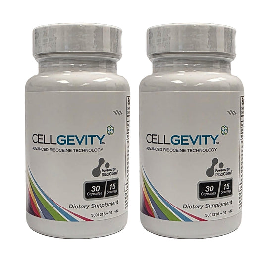 Max International Cellgevity bottle side view, suggesting convenient glutathione support.