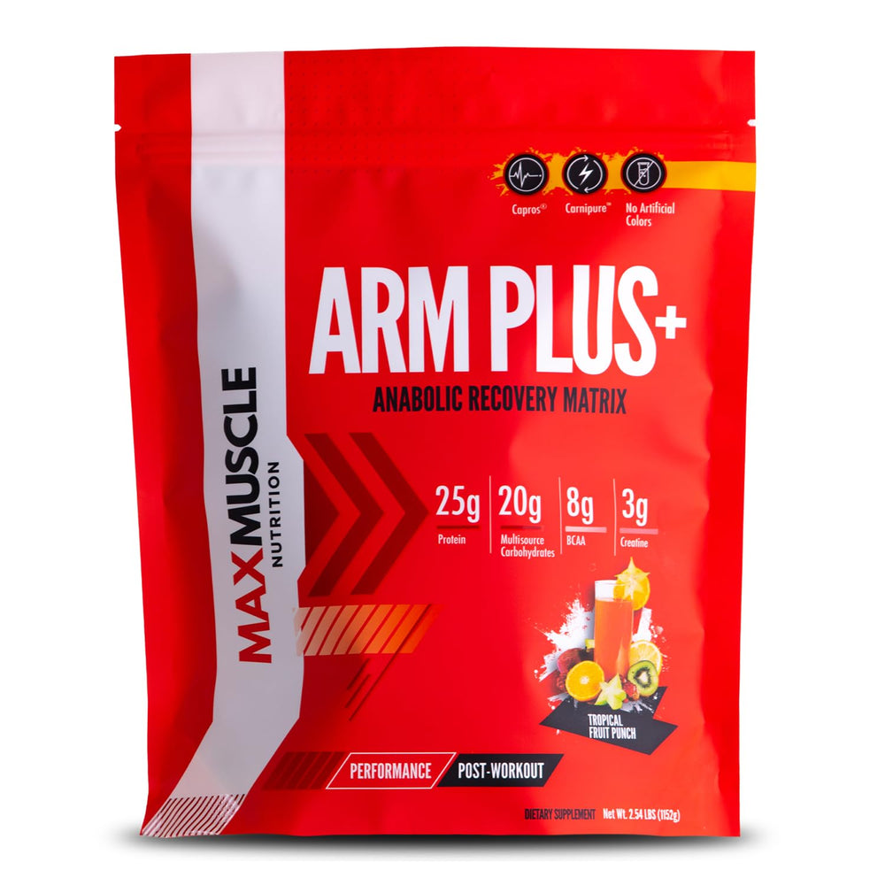 Max Muscle Arm Plus+ bottle front promotes post-workout recovery