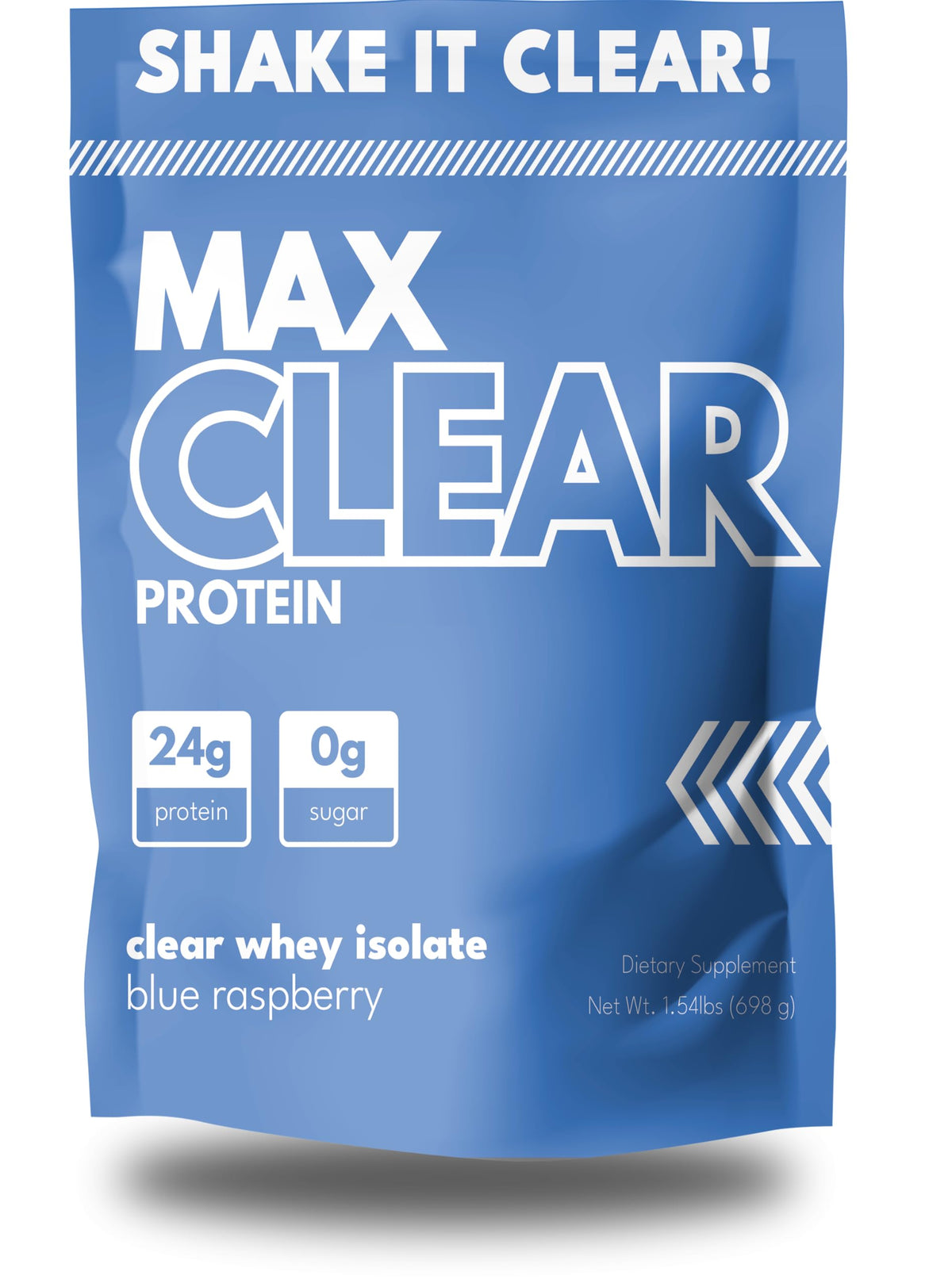 Max Muscle Max Clear Protein blue raspberry bottle for quick protein intake.
