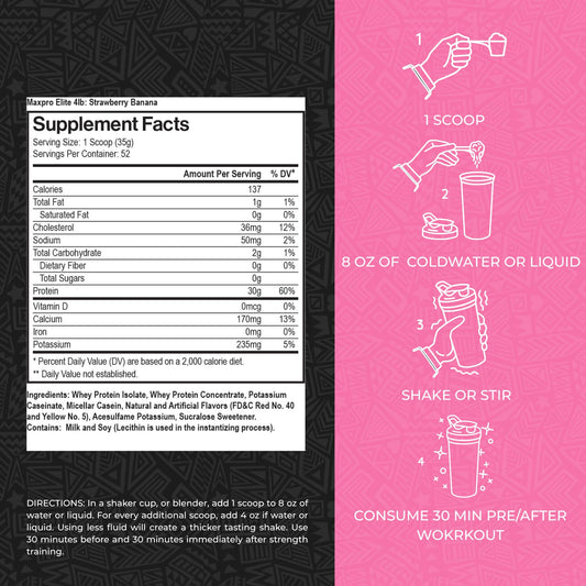 Max Muscle MaxPro Elite Whey scoop demonstrates easy serving for daily goals.
