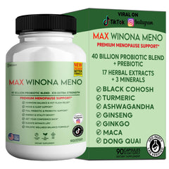 Max Winona Meno Winona Max bottle front view for daily menopause support.