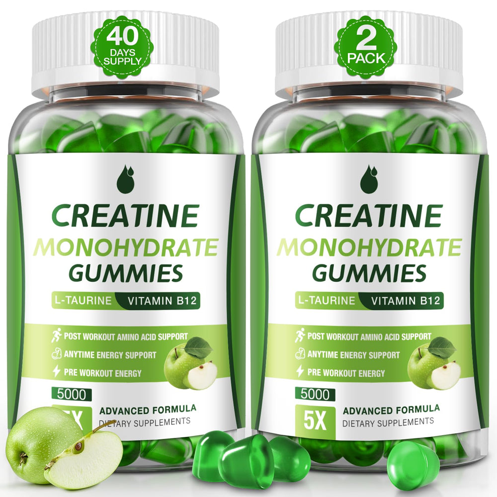 MaxHemp Creatine Gummies bottle front with green apple flavor for convenient muscle support