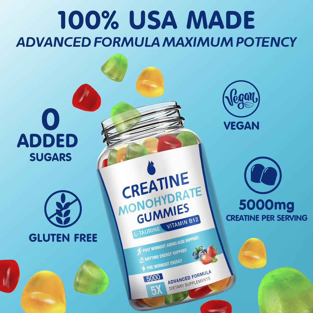 MaxHemp Creatine Gummies on the go beside a water bottle for easy use.