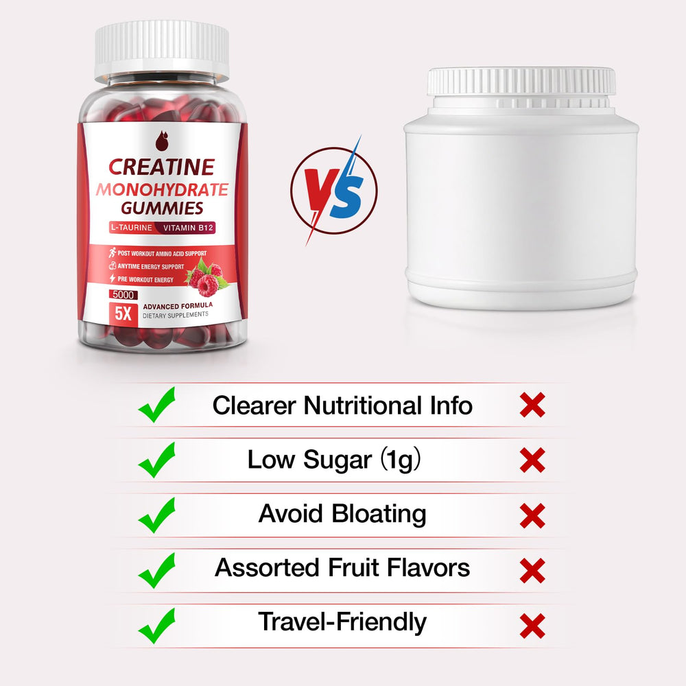 MaxHemp Creatine Gummies raspberry bottle side highlighting portable packaging