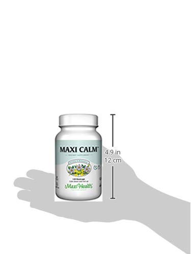 Maxi Calm valerian-root imagery suggests sleep-ready formula for restful nights.