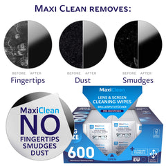 Maxi Clean eyeglasses lens wipes ready for eyewear cleaning