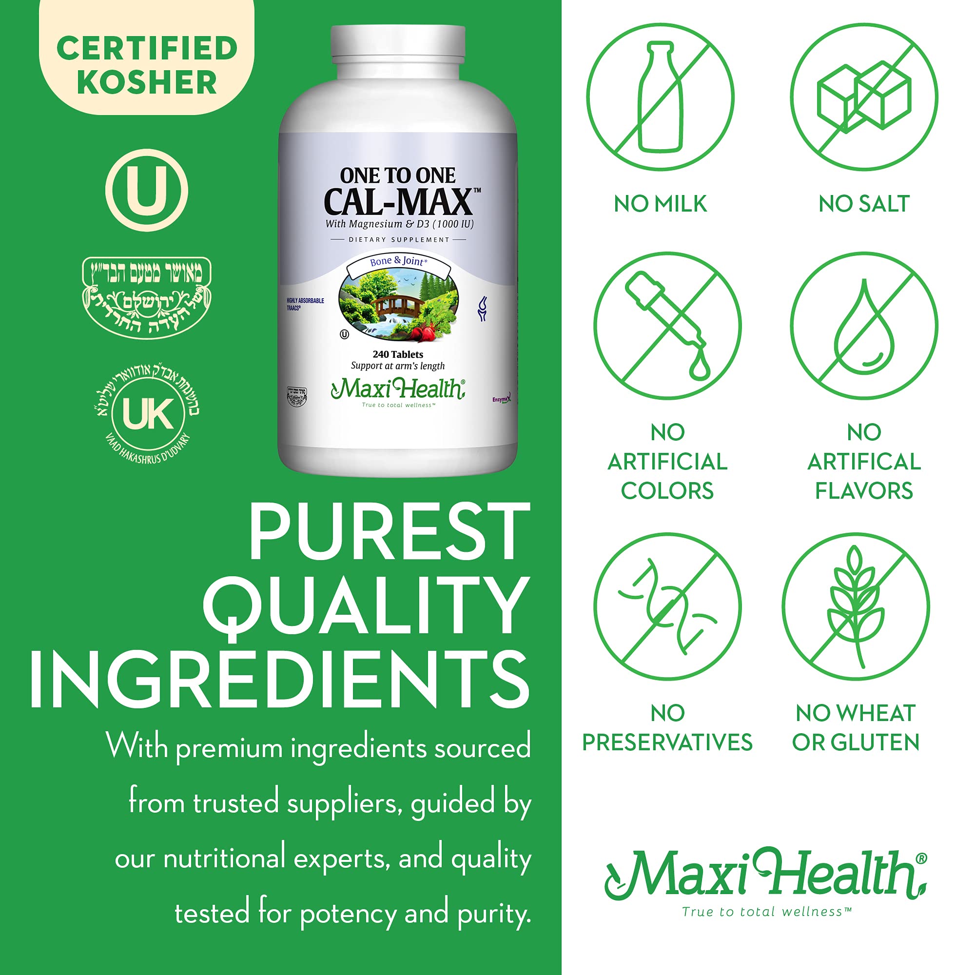 Maxi Health 240-tablets bottle emphasizing long-term daily supply