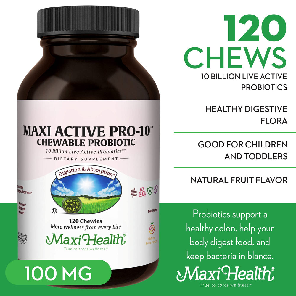 Maxi Health Active Pro-10 Kids nutrition label close-up highlighting 15 strains