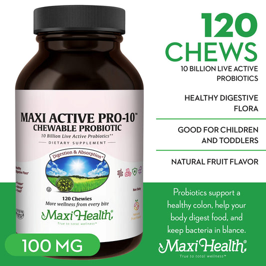 Maxi Health Active Pro-10 Kids nutrition label close-up highlighting 15 strains