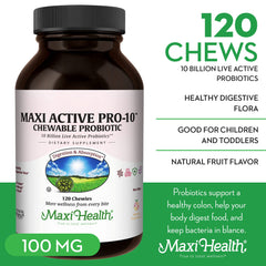 Maxi Health Active Pro-10 Kids nutrition label close-up highlighting 15 strains