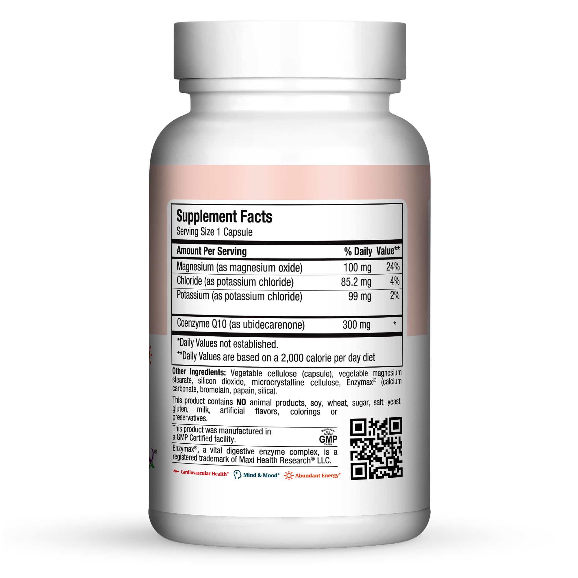 Maxi Health Advanced CoQ10 capsules with magnesium and potassium for cardiovascular energy support.