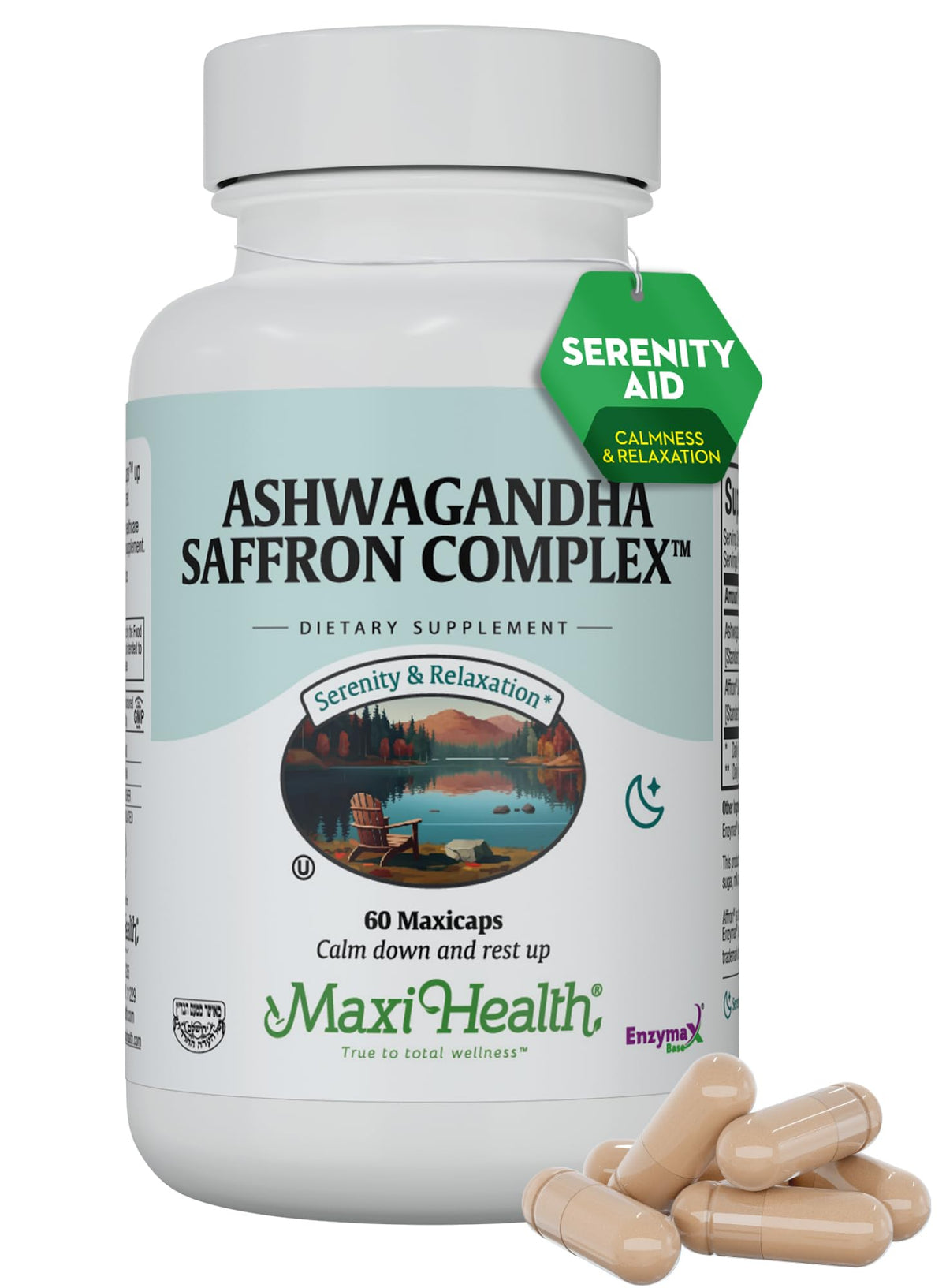 Maxi Health Ashwagandha Saffron bottle for daily stress support and mood balance