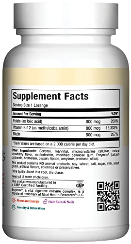 Maxi Health B12 lozenges dissolve sublingually for easier absorption.