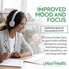Maxi Health B12 lozenges ingredients Folate and Biotin support balanced nutrition.