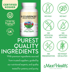 Maxi Health B12 lozenges made in USA reflect high-quality manufacturing.