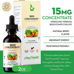 Maxi Health berry flavored iron drops for easy daily iron