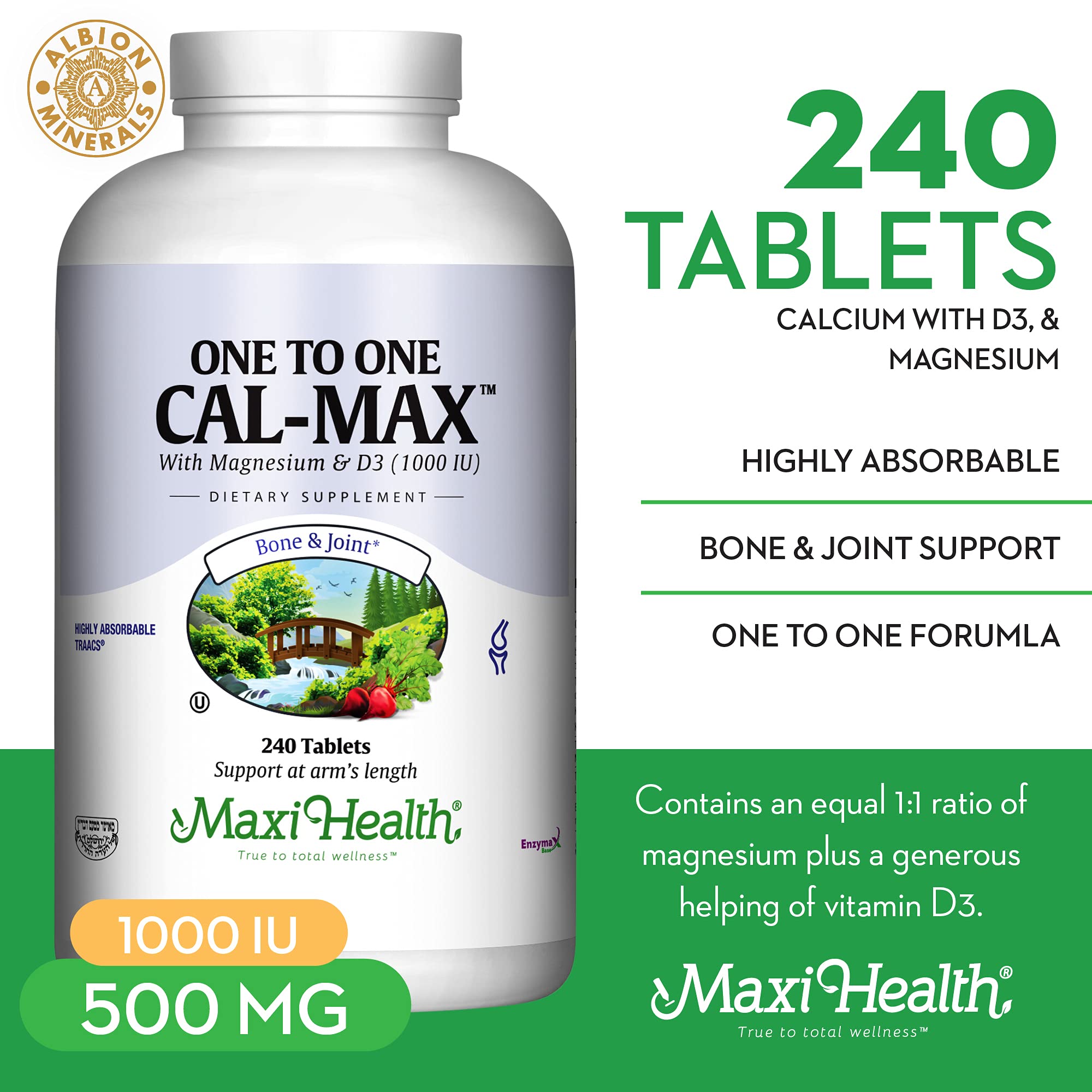 Maxi Health bone-teeth-joint-support tablets in bottle for daily use