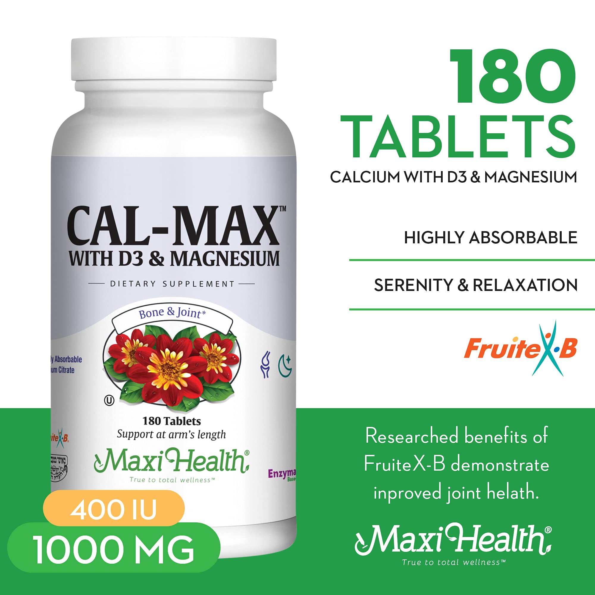 Maxi Health Cal Max bottle pour captures convenient dosing for everyday calcium support.