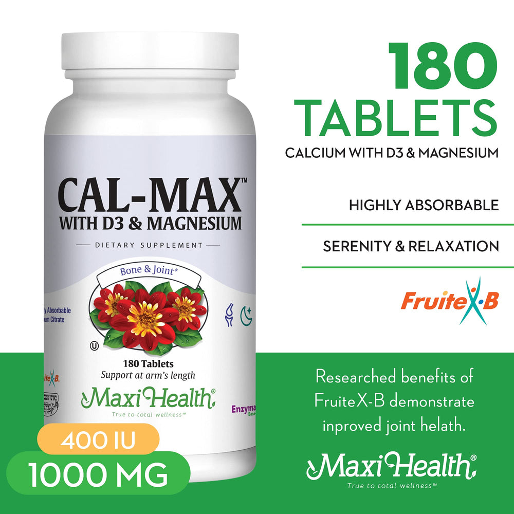 Maxi Health Cal Max bottle pour captures convenient dosing for everyday calcium support.