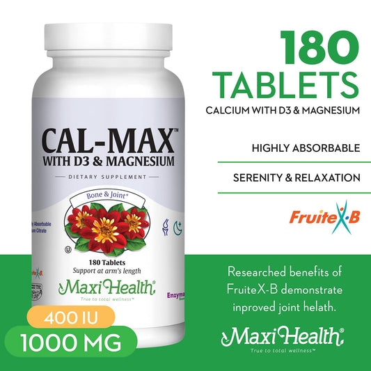 Maxi Health Cal Max bottle pour captures convenient dosing for everyday calcium support.