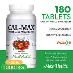 Maxi Health Cal Max bottle pour captures convenient dosing for everyday calcium support.