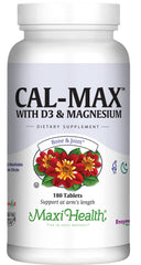 Maxi Health Cal Max bottle showing label and form, supporting daily bone health.