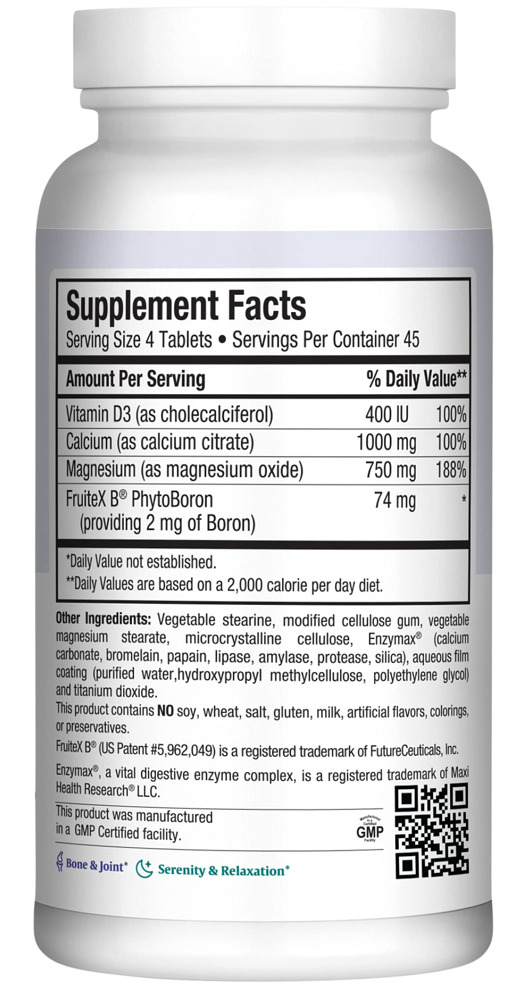 Maxi Health Cal Max D3 detail demonstrates vitamin D3 for bone maintenance.