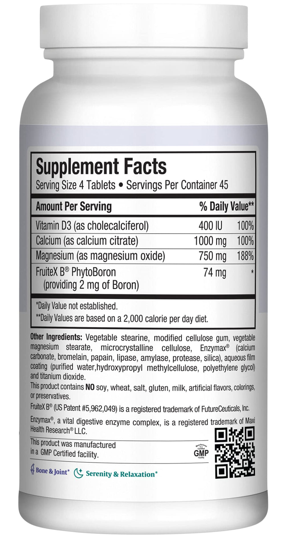 Maxi Health Cal Max D3 detail demonstrates vitamin D3 for bone maintenance.
