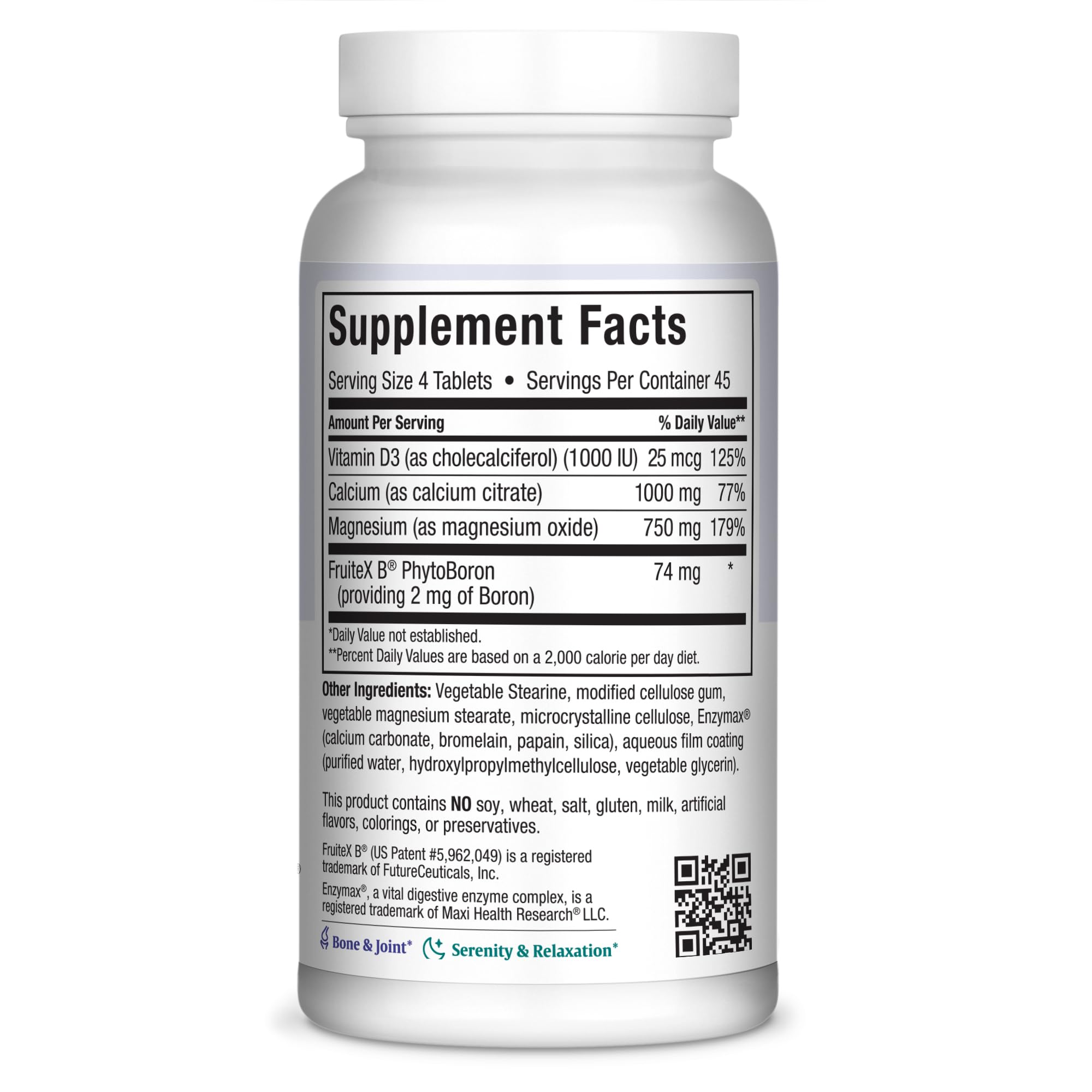 Maxi Health Cal Max label highlights D3 and magnesium blend for bone support.