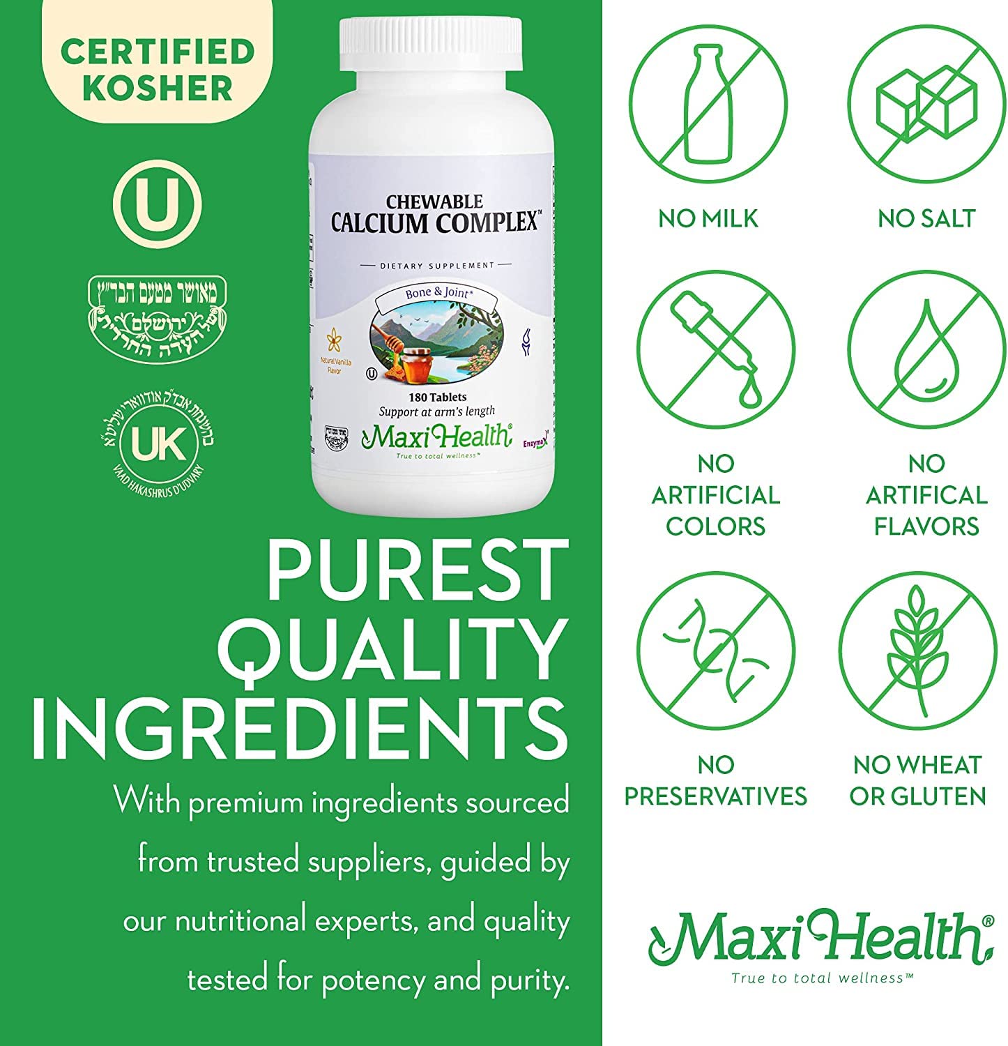 Back label detailing dosage of four chewables per day