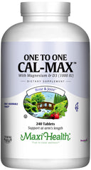 Maxi Health calcium-d3-magnesium 1to1 tablets showing balanced minerals for bones and joints