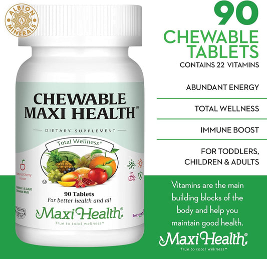 Maxi Health dosing chart for kids with chewable multivitamins