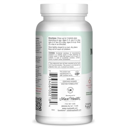 Toddler dosage guide shows 1 tablet daily for ages 2 to 4.