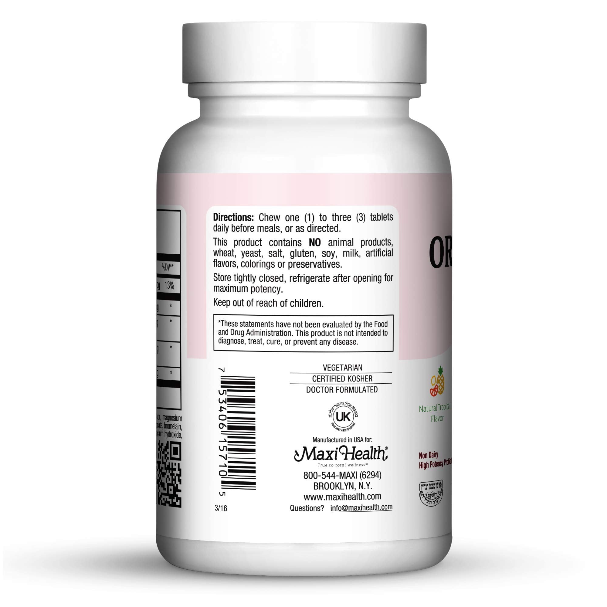 Maxi Health Oraldophilus non-dairy label highlights a dairy-free probiotic option